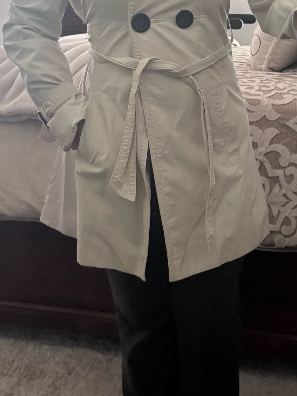 Ann Taylor Light Gray Lined Coat with Ivory Interior